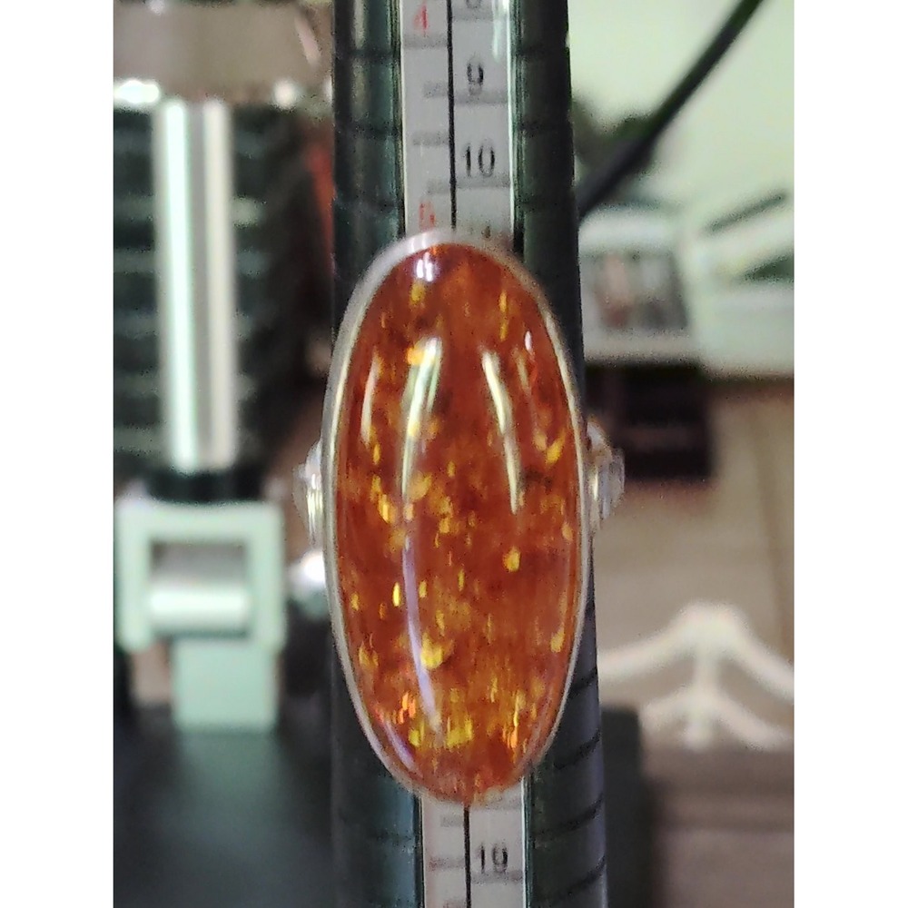 Baltic Amber Ring 925 Sterling Silver Oval Statement Cocktail Size 5.5 Cognac